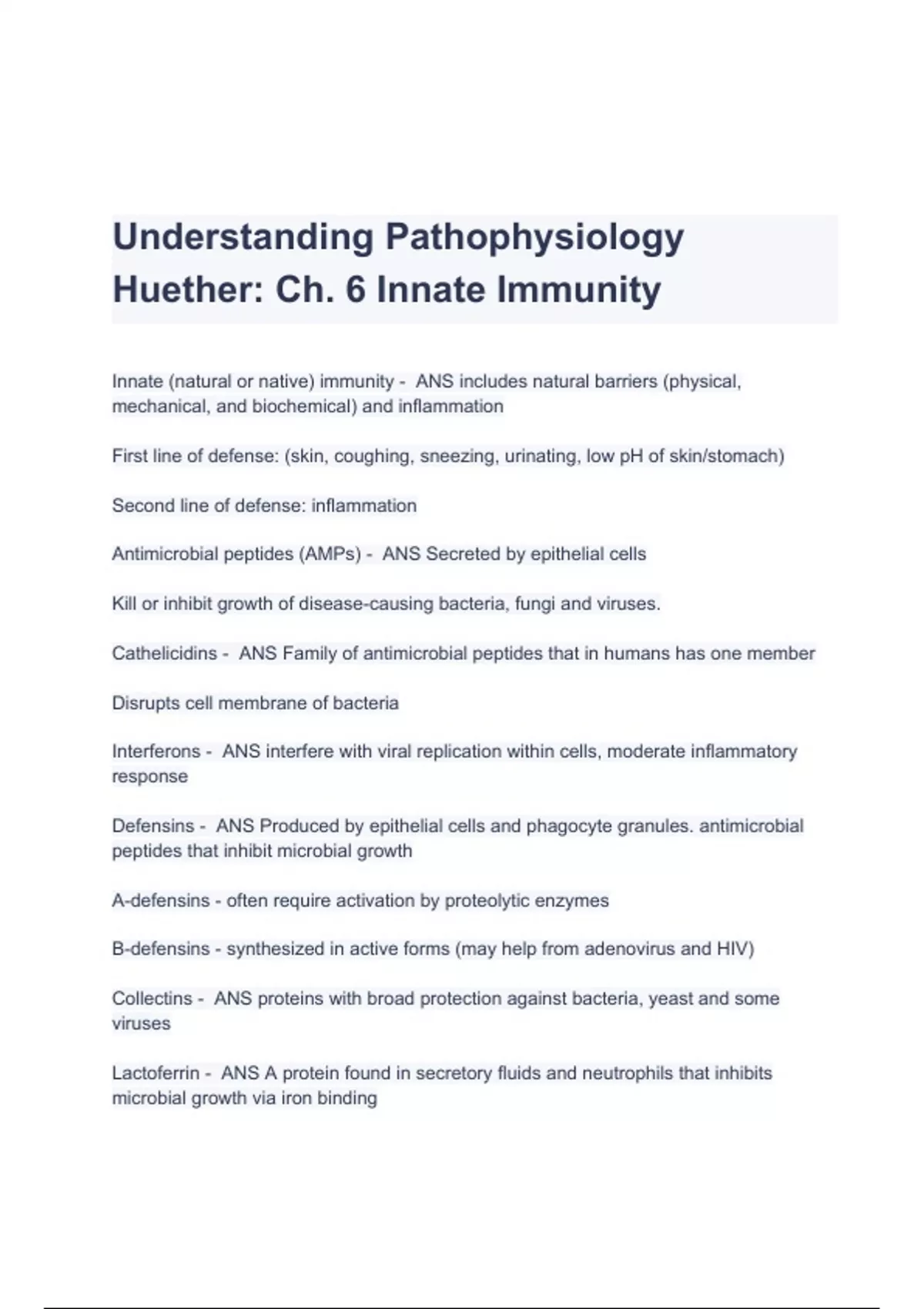 Understanding pathophysiology chapter 6 innate immunity questions