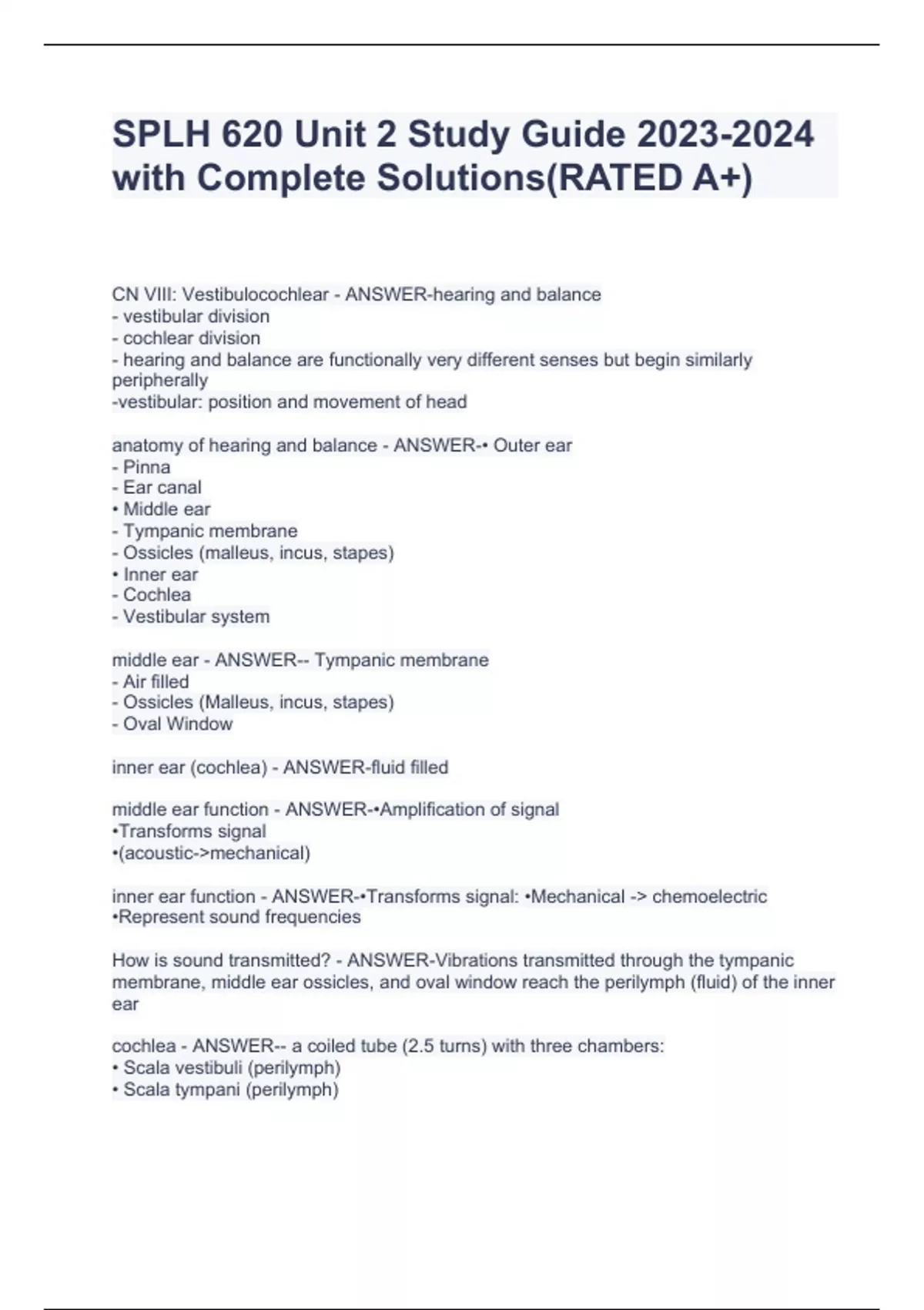 SPLH 620 Unit 2 Study Guide with Complete Solutions(RATED A+) - SPLH ...