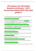 ATI Predictor Test 180 Verified Questions and Answers • 100 % Success Guaranteed,LATEST 2023-2024 graded A.