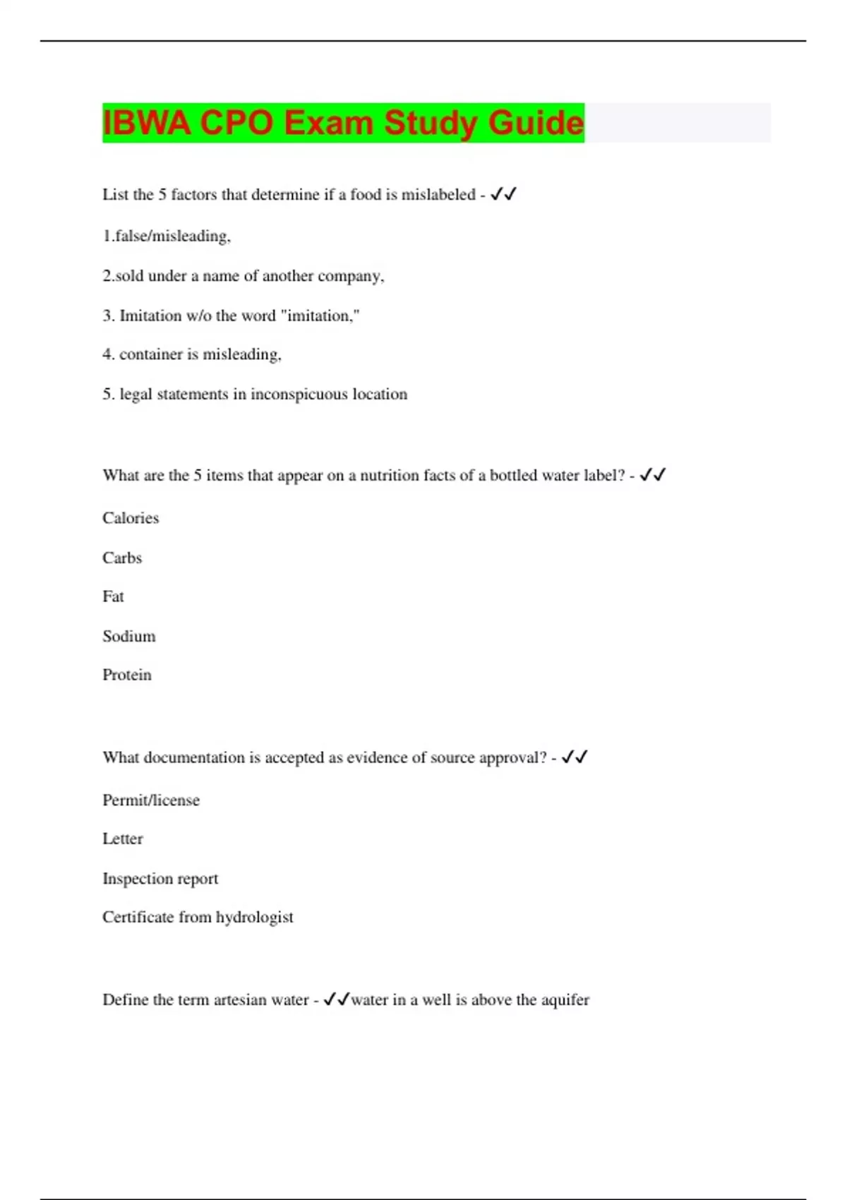 IBWA CPO Exam Study Guide | Questions with 100% Correct Answers ...