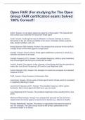 Open FAIR &lpar;For studying for The Open Group FAIR certification exam&rpar; Solved 100&percnt; Correct&excl;&excl;