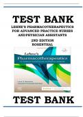 LEHNE’S PHARMACOTHERAPEUTICS FOR ADVANCED PRACTICE NURSES AND PHYSICIAN ASSISTANTS 2ND EDITION ROSENTHAL TEST BANK Latest Verified Review 2023 Practice Questions and Answers for Exam Preparation, 100% Correct with Explanations, Highly Recommended, Downloa