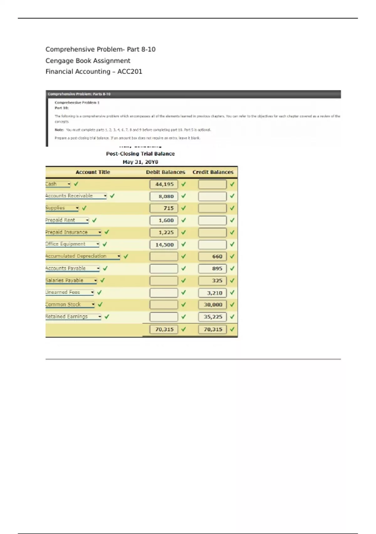 Comprehensive Problem 1- Part 8, 9, and 10 - ACC201 ...