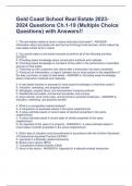 Gold Coast School Real Estate 2023-2024 Questions Ch&period;1-19 &lpar;Multiple Choice Questions&rpar; with Answers&excl;&excl;