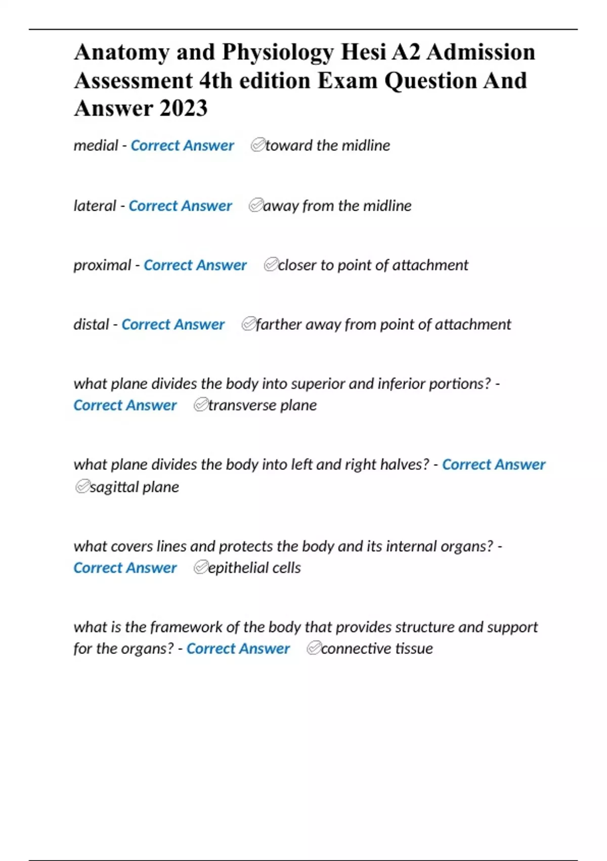 Anatomy And Physiology Hesi A2 Admission Assessment 4th Edition Exam