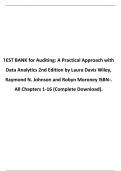 TEST BANK for Auditing: A Practical Approach with Data Analytics 2nd Edition by Laura Davis Wiley, Raymond N. Johnson and Robyn Moroney ISBN-. All Chapters 1-16 Updated A+