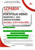 LCP4804 PORTFOLIO MEMO - OCT./NOV. 2023 - SEMESTER 2 - UNISA - DUE 6 NOVEMBER 2023 - DETAILED ANSWERS WITH FOOTNOTES & BIBLIOGRAPHY- DISTINCTION GUARANTEED! 