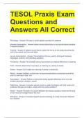 TESOL Praxis Exam Questions and Answers All Correct 