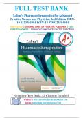 Test Bank Lehne’s Pharmacotherapeutics for Advanced Practice Nurses and Physician Assistants 2nd Edition by Laura D. Rosenthal & Jacqueline Rosenjack Burchum 9780323554954 Chapter 1-92| Complete Guide A+