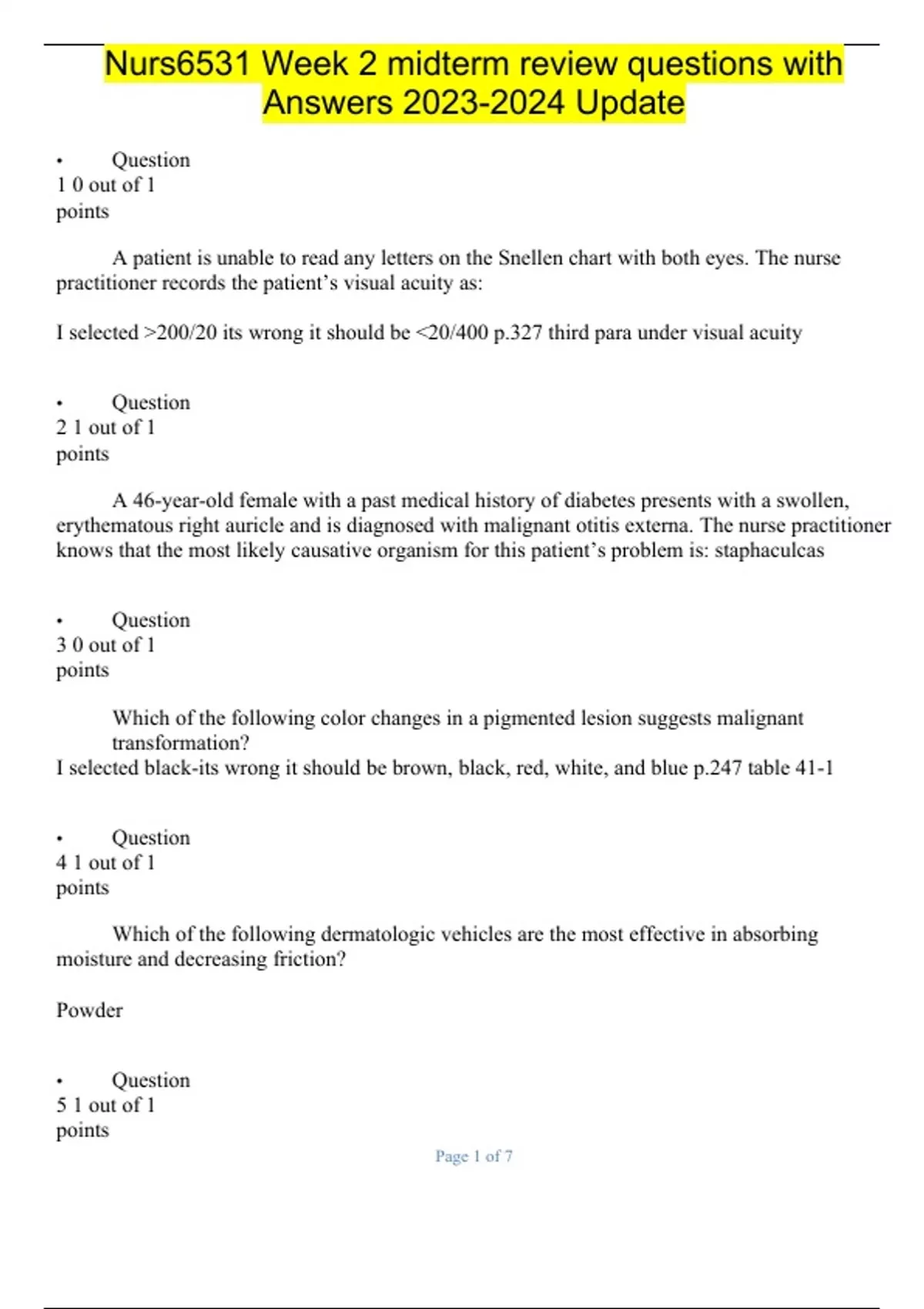 Nurs6531 Week 2 midterm review questions with Answers Update ...
