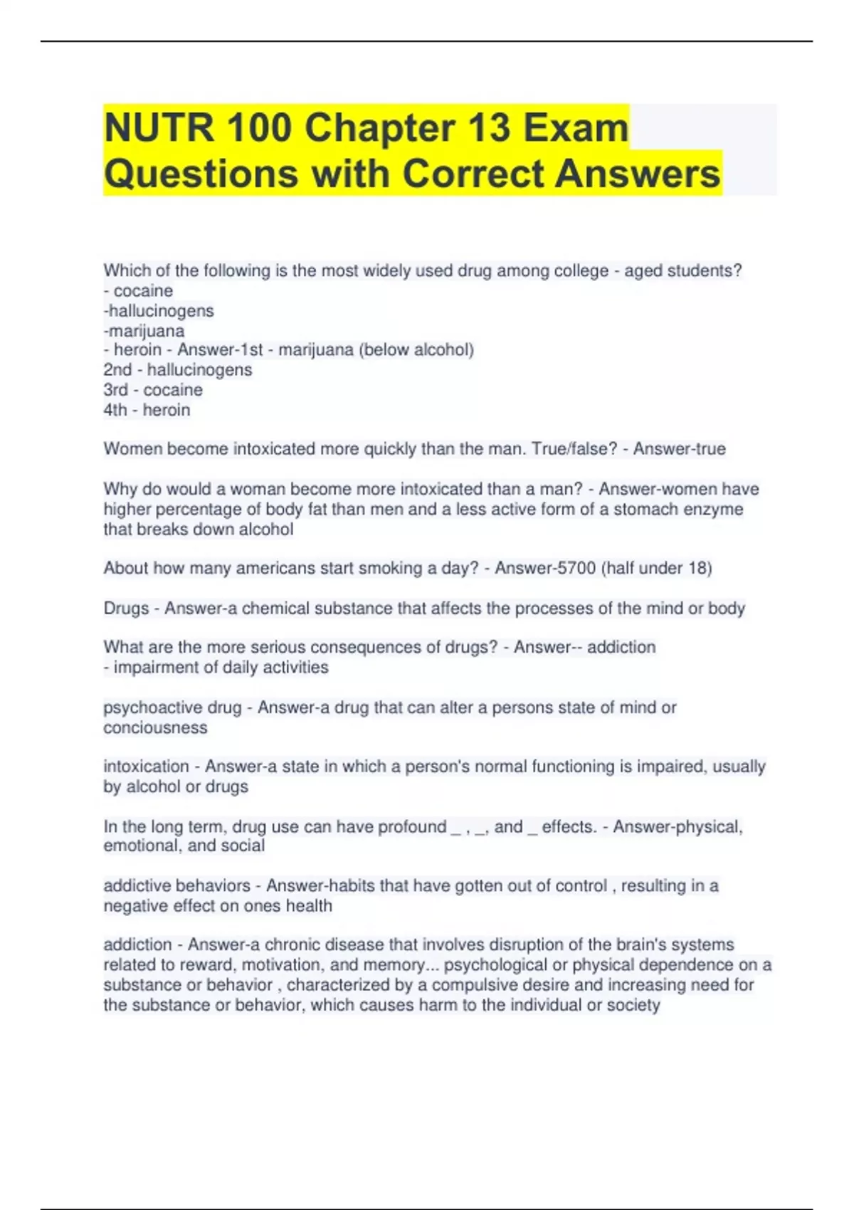 NUTR 100 Chapter 13 Exam Questions with Correct Answers - NUTR 100 ...