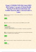 Exam 2: NUR256/ NUR 256 (Latest 2023/ 2024 Updates STUDY BUNDLE) Concepts of Mental Health Nursing Exam Reviews| Questions and Verified Answers| 100% Correct| Grade A- Galen 