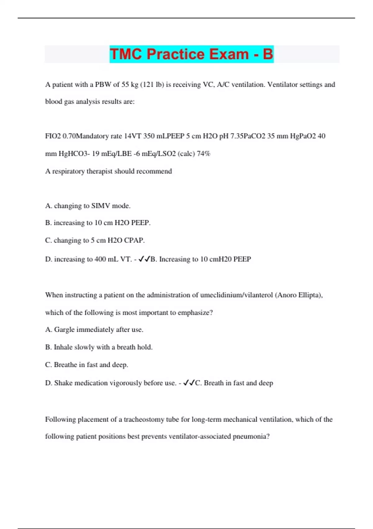TMC Practice Exam - B | Questions with 100% Correct Answers | Latest ...
