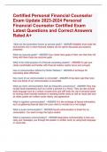 Certified Personal Financial Counselor Exam Update 2023-2024 Personal  Financial Counselor Certified Exam  Latest Questions and Correct Answers  Rated A&plus;