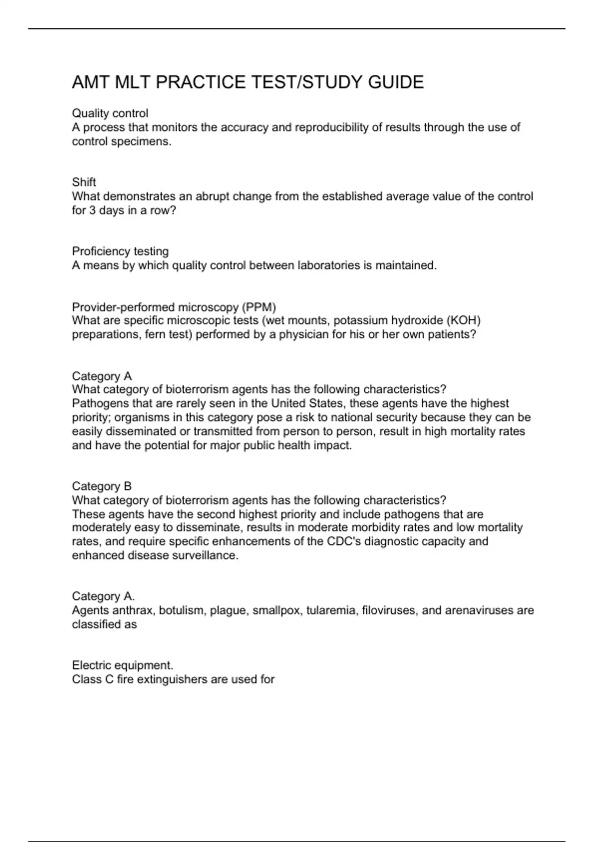 AMT MLT Practice test/Study Guide Stuvia US