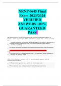 BEST ANSWERS NRNP 6645 Final  Exam 2023/2024  VERIFIED  ANSWERS 100%  GUARANTEED  PASS