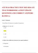 ATI TEAS PRACTICE TEST 2023-2024 ATI  TEAS WORKBOOK LATEST UPDATE  QUESTIONS AND CORRECT ANSWERS  RATED A&plus;