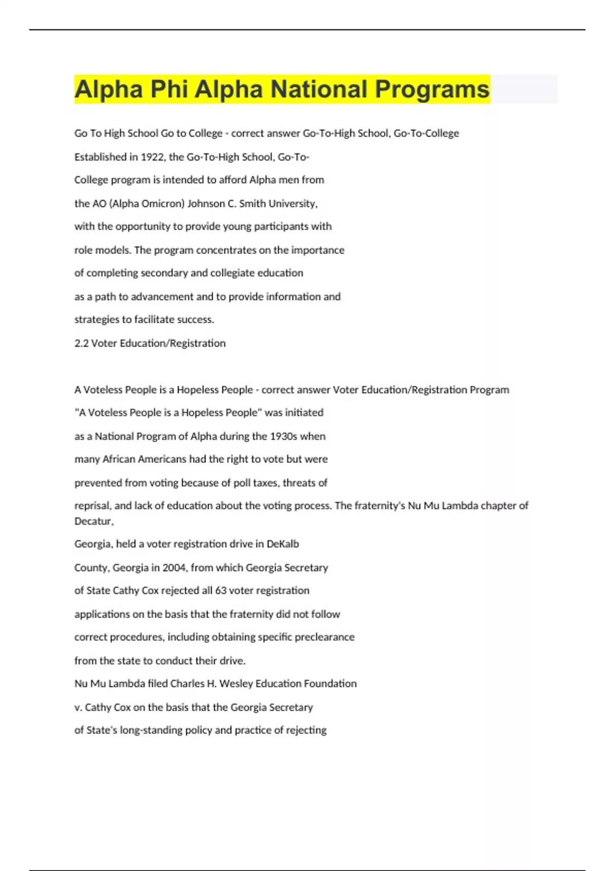 Alpha Phi Alpha National Programs - Alpha Phi Alpha - Stuvia US