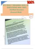 ATI TEAS 7 READING 2022&semi; 45 QUESTIONS With 100&percnt; Verified Answers   &lpar;Scored Well&rpar;