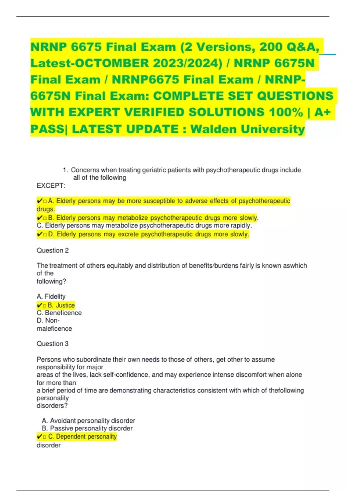 NRNP 6675 Final Exam (2 Versions, 200 Q&A, Latest-OCTOMBER 2023/2024 ...