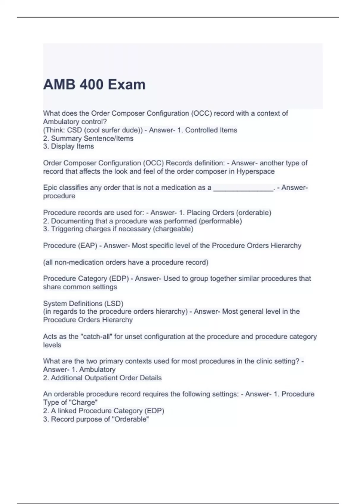 AMB 400 Exam Questions and Answers Graded A Stuvia US