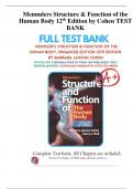 Memmler's Structure & Function of the Human Body 12th Edition by Cohen TEST BANK | Q&A (RATED A+) | 2023 VERSION