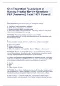 Ch 4 Theoretical Foundations of Nursing Practice Review Questions - P&P &lpar;Answered&rpar; Rated 100&percnt; Correct&excl;&excl;