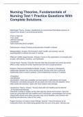Nursing Theories&comma; Fundamentals of Nursing Test 1 Practice Questions With Complete Solutions&period;