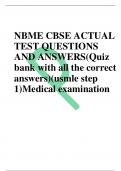 NBME CBSE ACTUAL TEST QUESTIONS AND ANSWERS(Quiz bank with all the correct answers