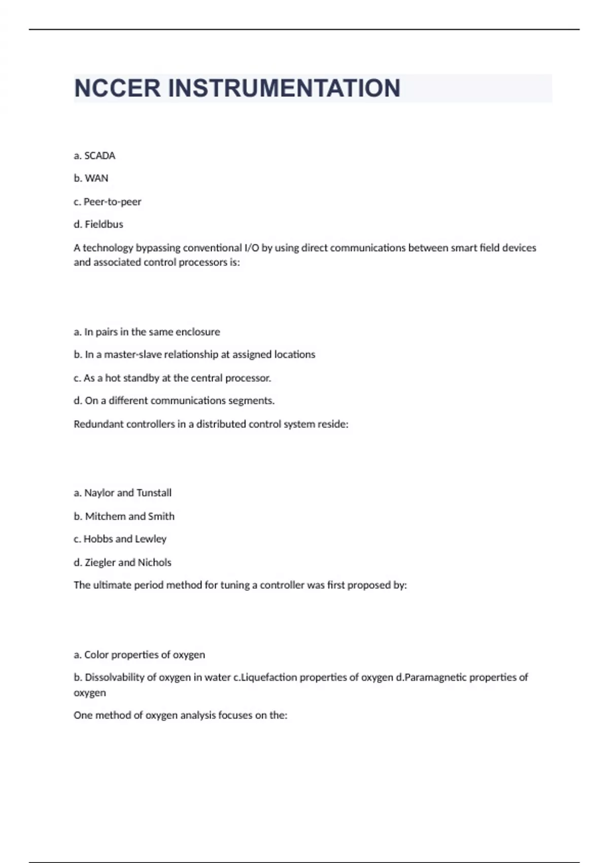 NCCER INSTRUMENTATION questions with complete solutions 2023/2024