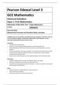 Pearson Edexcel Level 3 GCE Mathematics Advanced Subsidiary Paper 1 Pure Mathematics  June