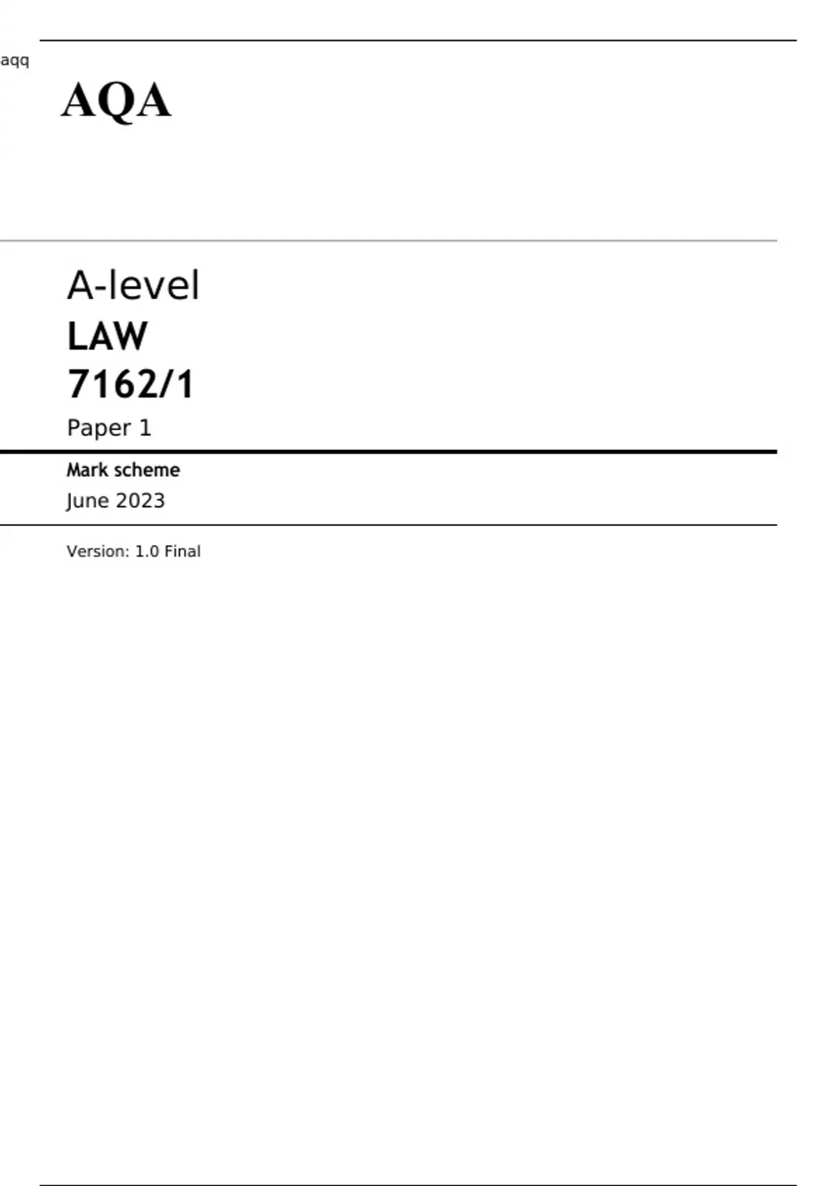 Aqa A Level Law Paper 1 June 2023 Question Paper And Mark Scheme