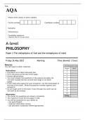 AQA A-level PHILOSOPHY Paper 2 JUNE 2023 QUESTION PAPER&colon; The metaphysics of God and the metaphysics of mind
