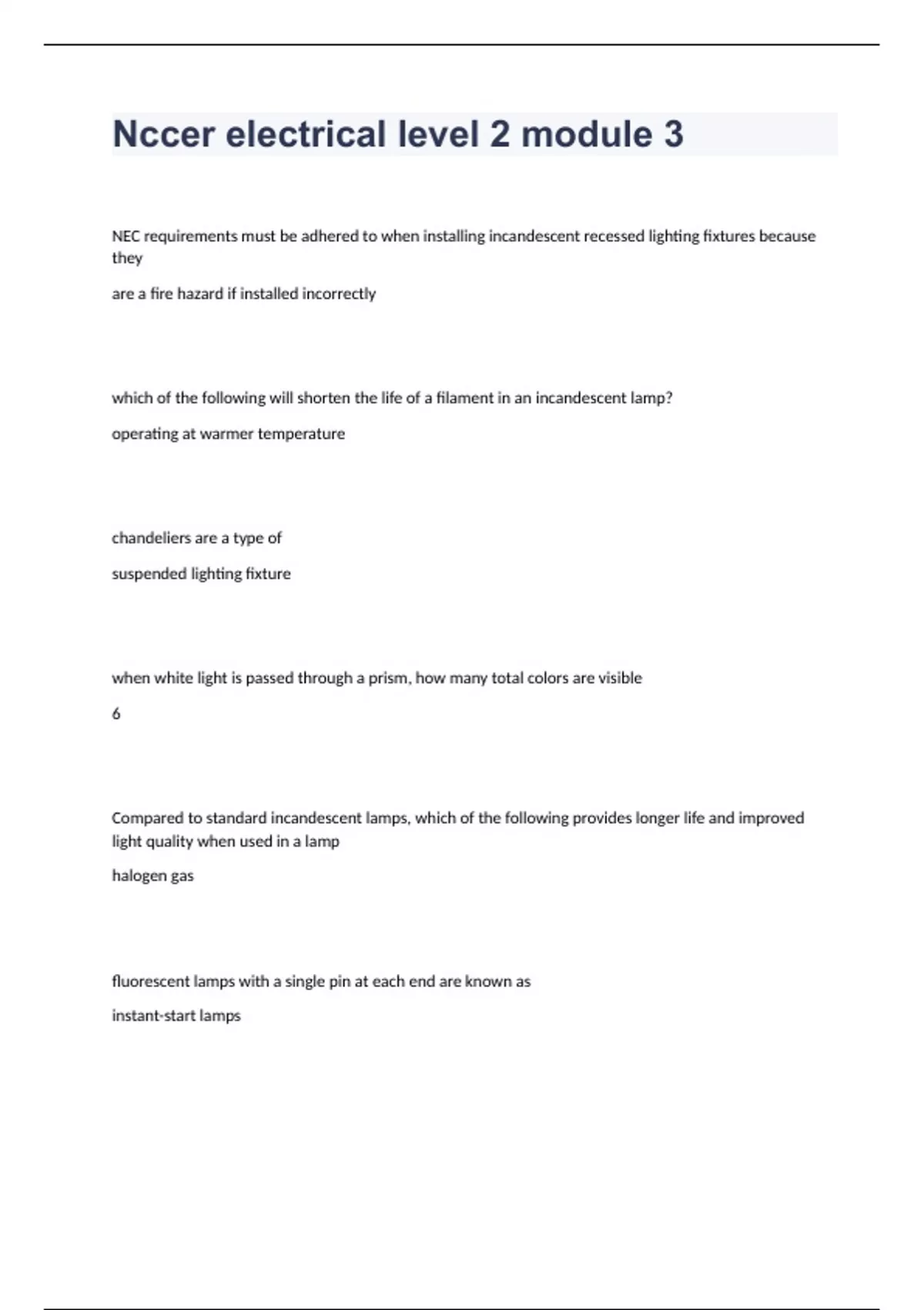 Nccer electrical level 2 module 3 Questions and answers graded A+ 2023/