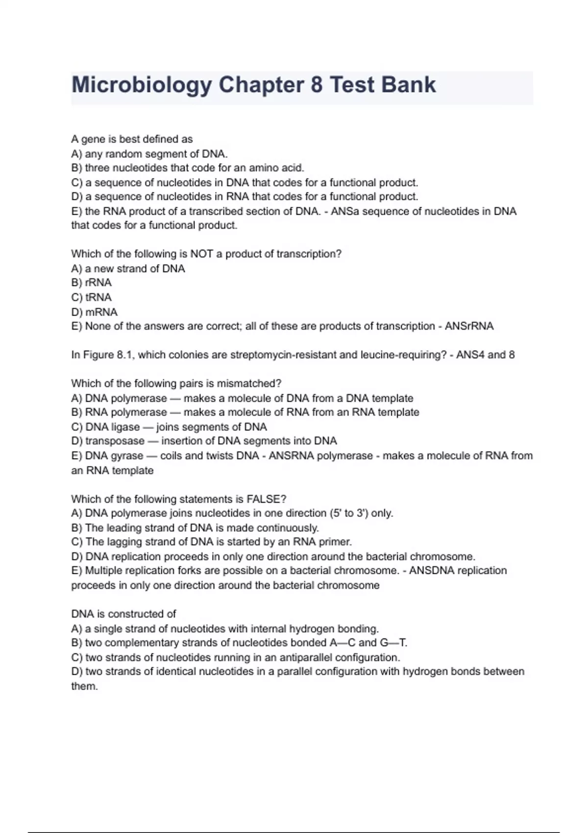 Microbiology Chapter 8 NEWEST 2026/2027 ACTUAL EXAM COMPLETE QUESTIONS ...
