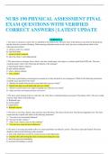 NURS 190 PHYSICAL ASSESSMENT FINAL  EXAM QUESTIONS WITH VERIFIED  CORRECT ANSWERS | LATEST UPDATE VERSION A