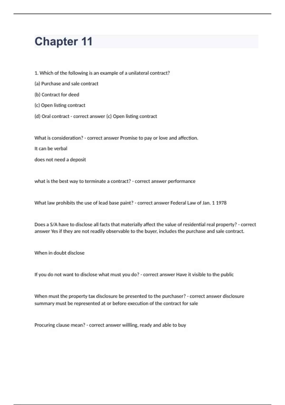 Chapter 11 questions with 100% correct answers graded A+ - Maine Real ...