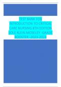 TEST BANK FOR  INTRODUCTION TO CRITICAL  CARE NURSING 8TH EDITION  SOLE KLEIN MOSELEY -GRADE  BOOSTER -2023-2024