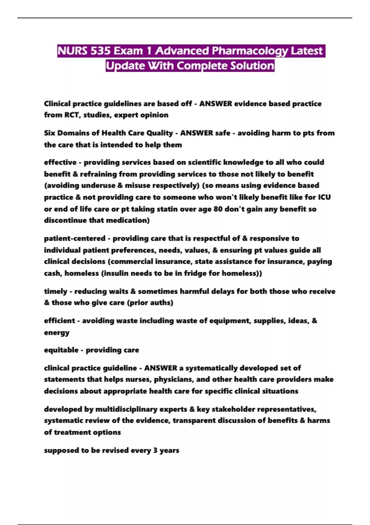 NURS 535 Exam 1 Advanced Pharmacology Latest Update With Complete ...
