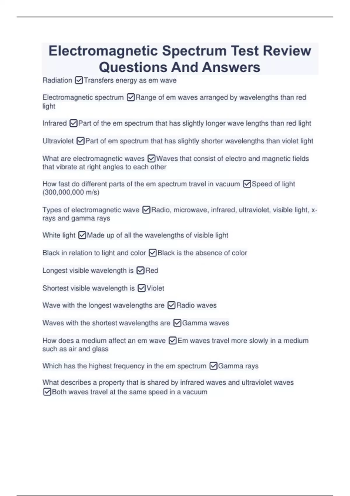 Spectrum Test Review Questions And Answers