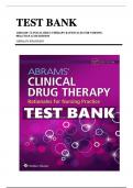 Test Bank For Abrams Clinical Drug Therapy Rationales for Nursing Practice 12th Edition By Geralyn Frandsen; Sandra S. Pennington | 9781975136130 | Chapter 1-61 |Complete Questions and Answers A+