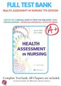 Test Bank for Health Assessment in Nursing 7th Edition By Janet R. Weber and Jane H. Kelley | 9781975161156 |2021-2022 | Chapter 1-34 | All Chapters with Answers and Rationals