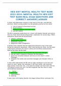 HESI EXIT MENTAL HEALTH TEST BANK 2023-2024 &sol;MENTAL HEALTH HESI EXIT TEST BANK REAL EXAM QUESTIONS AND  CORRECT ANSWERS&vert;AGRADE