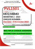 PVL1501 MCQ MEMO - OCT./NOV. 2023 - SEMESTER 2 - UNISA - DUE 9 NOVEMBER 2023 - DISTINCTION GUARANTEED! 