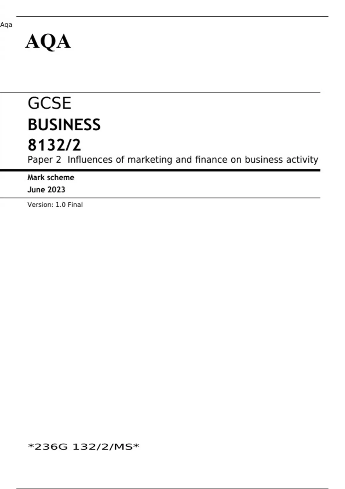 AQA GCSE Business paper 1 and 2 Official question papers and mark schemes June 2023 Stuvia US