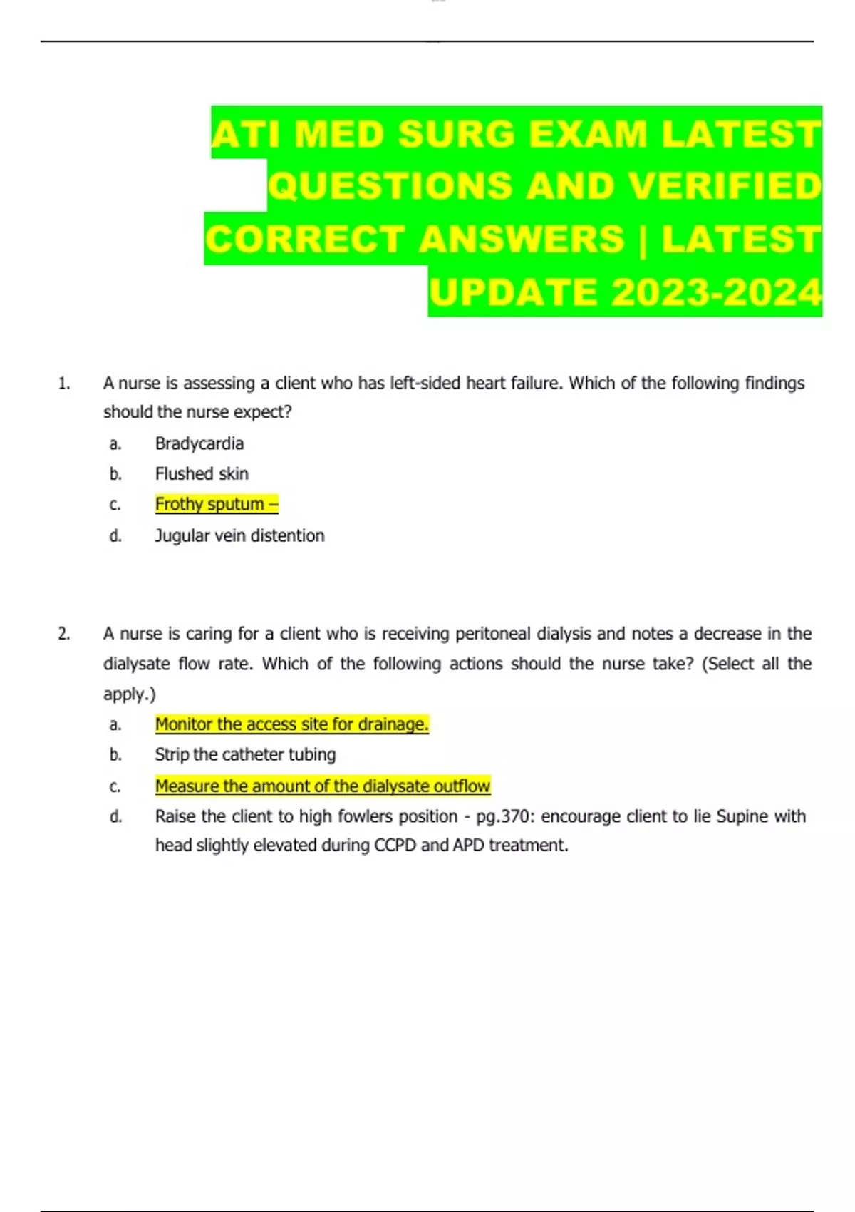 ATI MED SURG EXAM LATEST QUESTIONS AND VERIFIED CORRECT ANSWERS ...