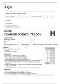 AQA GCSE COMBINED SCIENCE TRILOGY Higher Tier Biology Paper 2H June 2023 Question paper