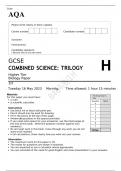 AQA GCSE COMBINED SCIENCE TRILOGY Higher Tier Biology Paper 1H and 2H question paper and mark scheme for June 2023