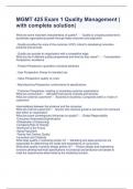 MGMT 425 Exam 1 Quality Management &vert; with complete solution&vert;