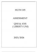 HLTH 105 ASSESSMENT QNS & ANS ( LIBERTY UNI) 20232024